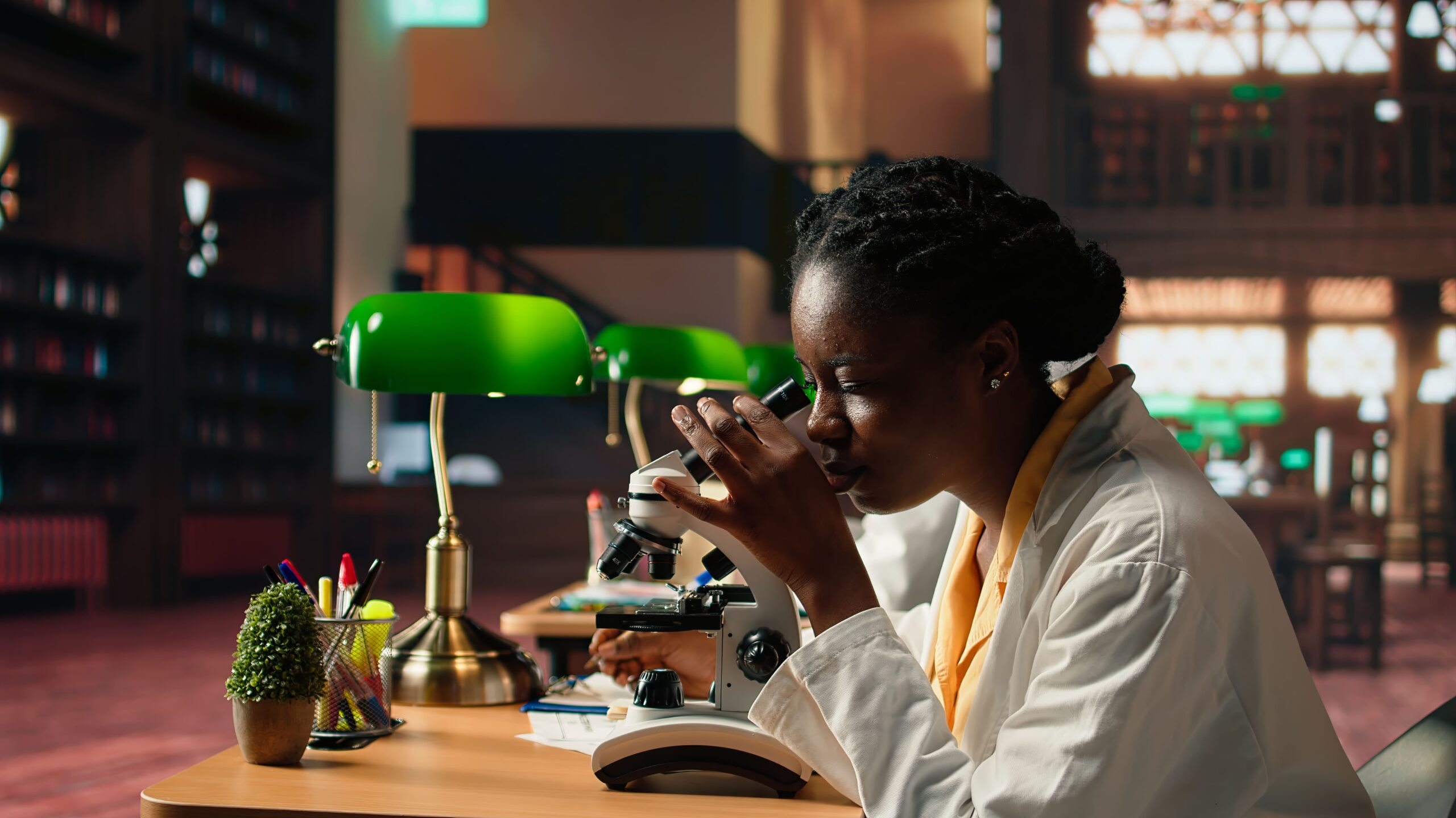 african american future researcher prepares exam quiet study space
